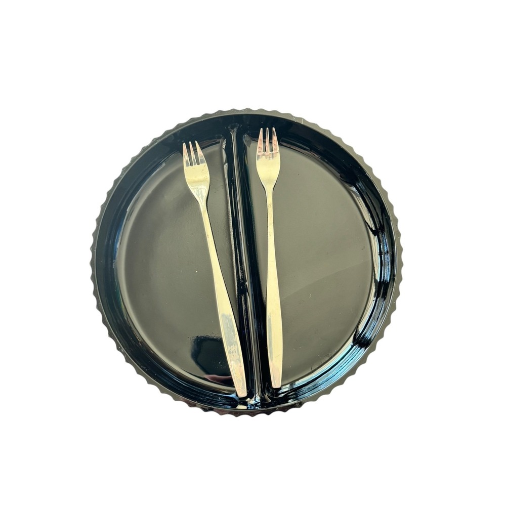Northland Black Onyx Divided‎ Relish Plate 7" Two Stainless Fork Servers MCM